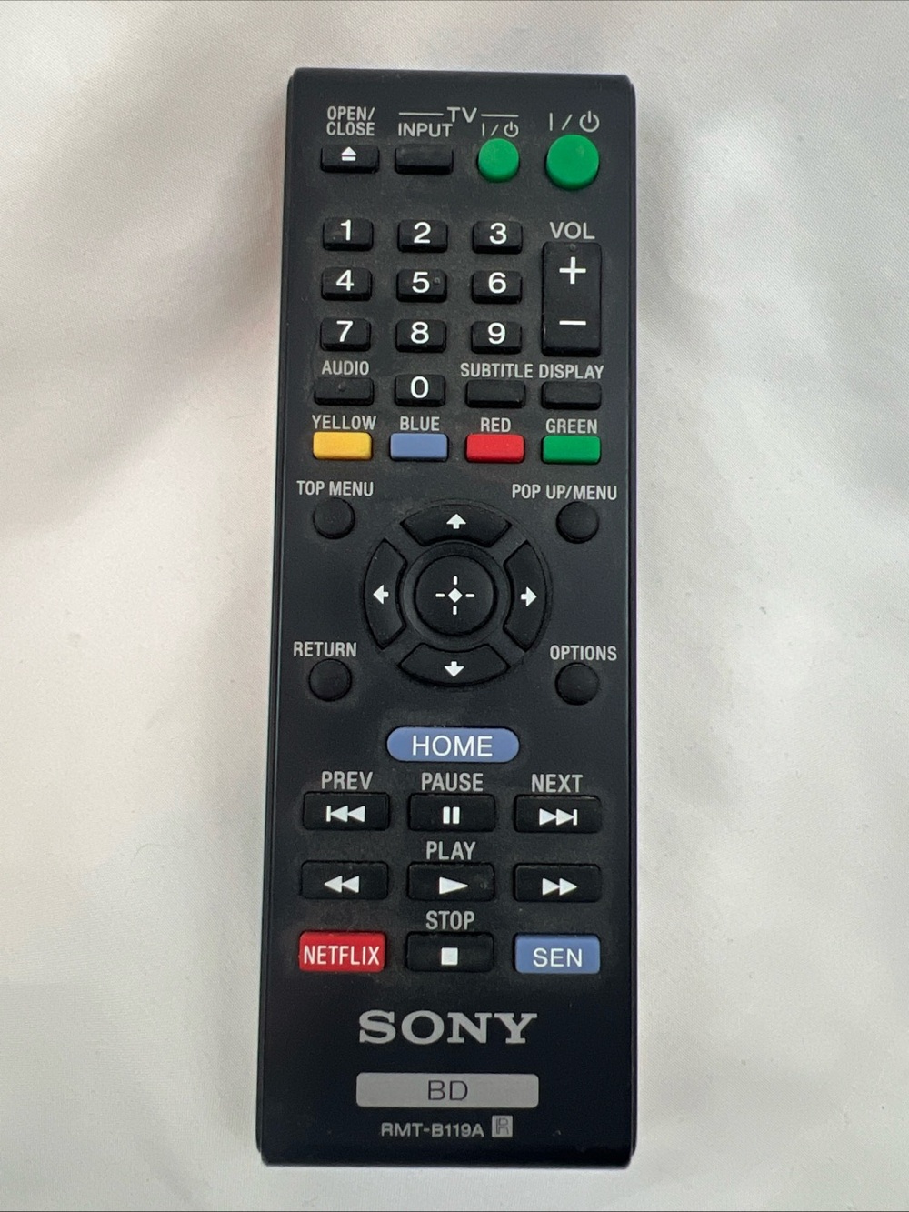 Sony RMT-B119A DVD Blu-Ray Player Remote Control Black
